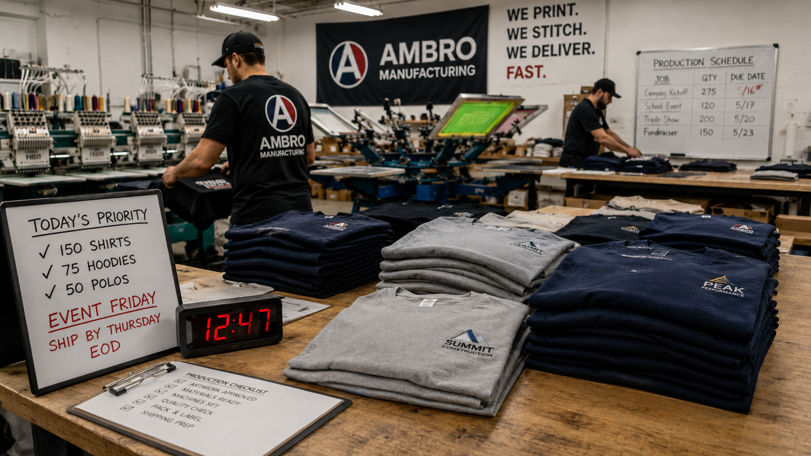 AMBRO Manufacturing Rush Order Embroidery and Screen Printing